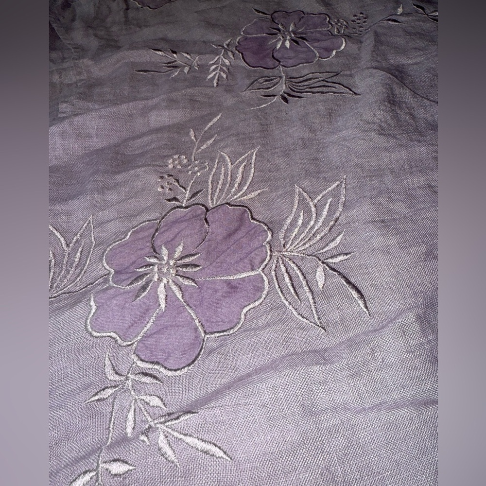 Hearts Desire Linen Tunic Lavender Embroidered Coastal Grandma Lagenlook Top L - Picture 5 of 14